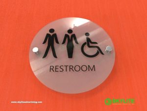 designed by benc frosted acrylic all gender restroom sign circular